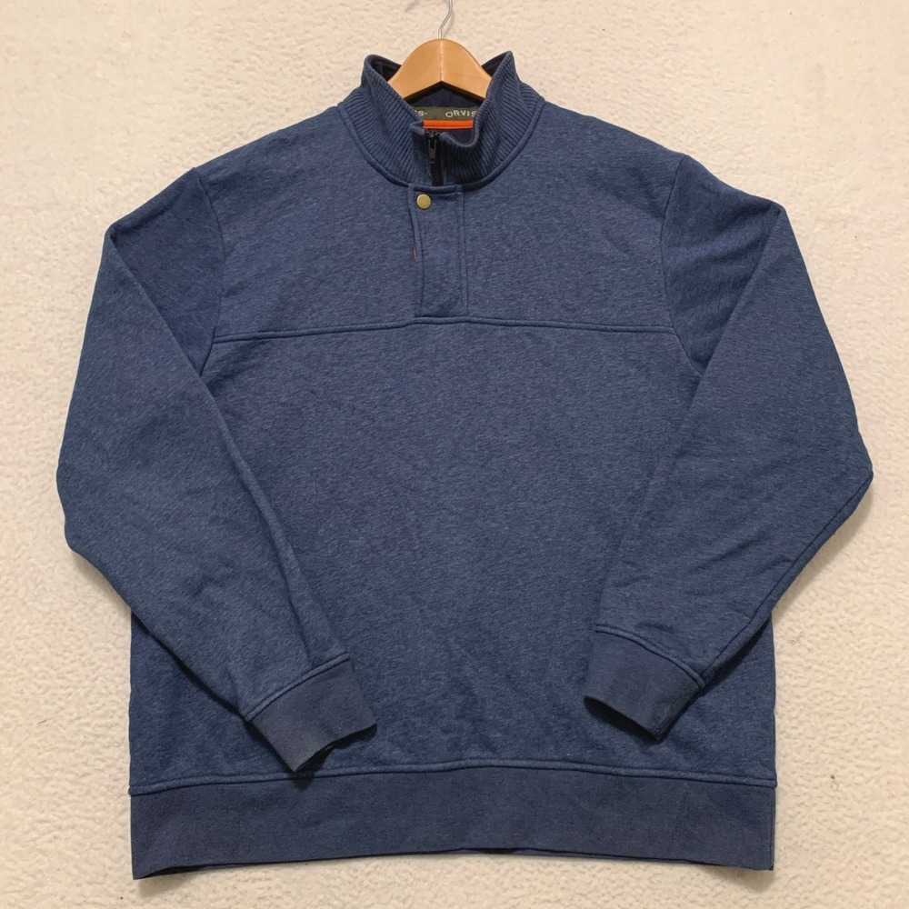 Orvis 1/4 Zip Snap Pullover Sweatshirt Mens XL Pullover Mockneck Navy Blue